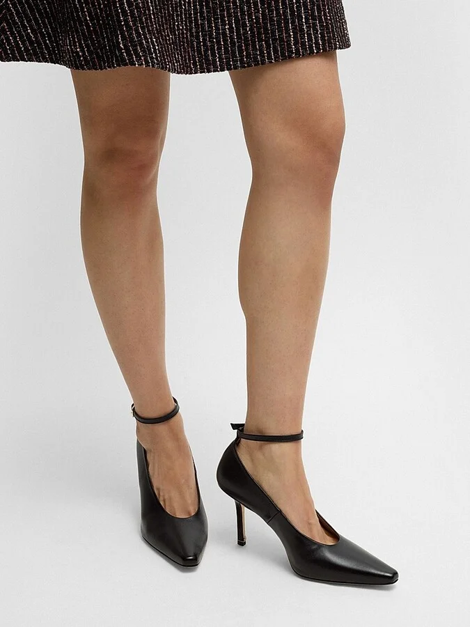 Women's Nappa-Leather Pumps with Ankle Strap - Black - Size 6 - Image 5
