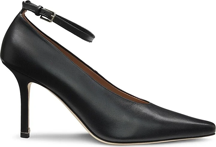 Women's Nappa-Leather Pumps with Ankle Strap - Black - Size 6