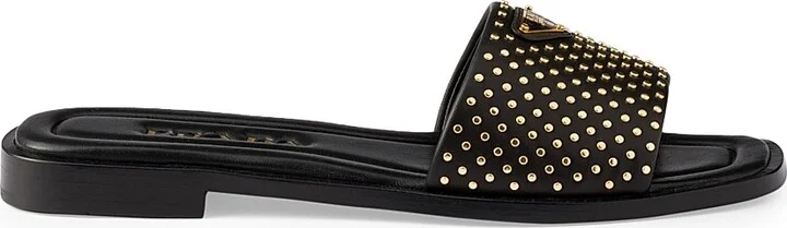 Women's Nappa Leather Slides - Black - Size 7
