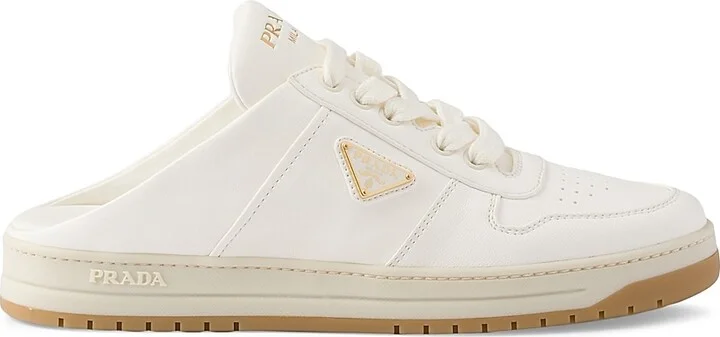 Women's Nappa Leather Sneaker Mules - White - Size 7.5
