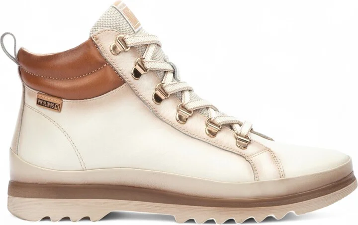 Women's Nata White Leather Ankle Trainers Boots - Vigo