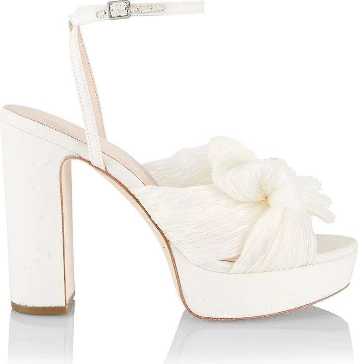 Women's Natalia 115MM Pleated Bow Platform Sandals - Pearl - Size 5