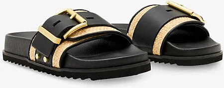 Womens Natural/Black Ellie Leather Sliders Eur 37 / 4 Uk Women - Image 2