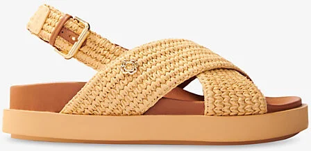 Womens Naturels Raffia-Effect Flat Sandals Eur 36 / 3 Uk Women