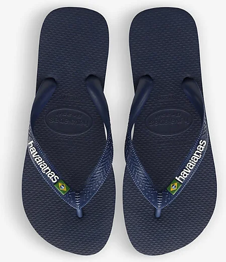 Womens Navy Blue Brazil Logo-Print Rubber Flip-Flops 1/2 - Image 2
