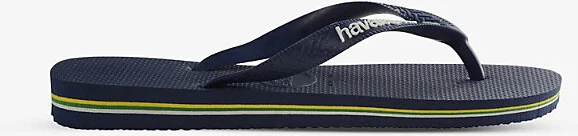 Womens Navy Blue Brazil Logo-Print Rubber Flip-Flops 1/2