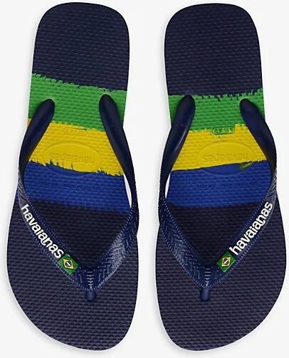 Womens Navy Blue Brazil Tech Rubber Flip-Flops 9/10 - Image 2
