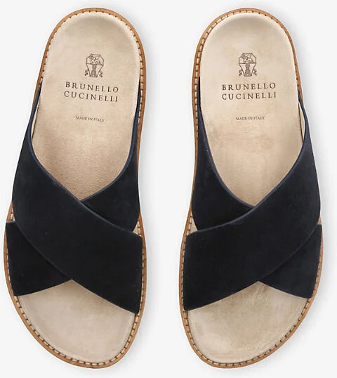 Womens Navy Cross-Strap Suede Sandals Eur 40 / 6 Uk Men - Image 2