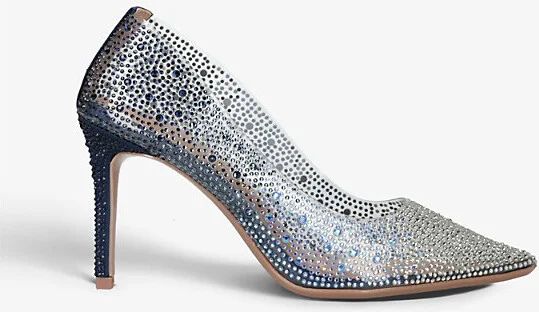 Womens Navy Lovebird Crystal-Embellished PVC Courts Eur 41 / 8 Uk Women