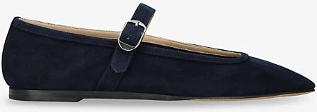 Womens Navy Mary Jane Suede Ballet Flats Eur 37.5 / 4.5 Uk Women