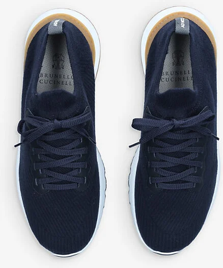 Womens Navy Pulltab Brand-Embossed Knitted Low-Top Trainers Eur 44 / 10 Uk Men - Image 2