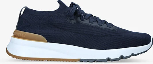Womens Navy Pulltab Brand-Embossed Knitted Low-Top Trainers Eur 44 / 10 Uk Men
