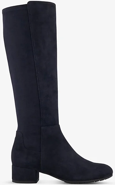 Womens Navy-Suede Tayla Block-Heel Suede Knee-High Boots Eur 39 / 6 Uk Women