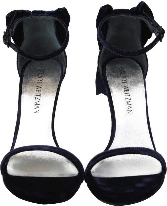 Women's Navy Velvet Ankle Strap Mybow Sandal - Image 3
