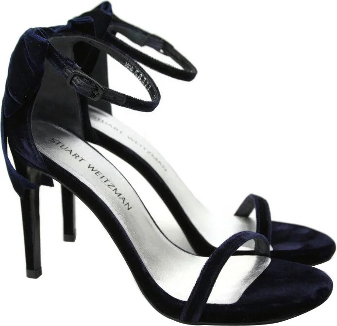 Women's Navy Velvet Ankle Strap Mybow Sandal - Image 4