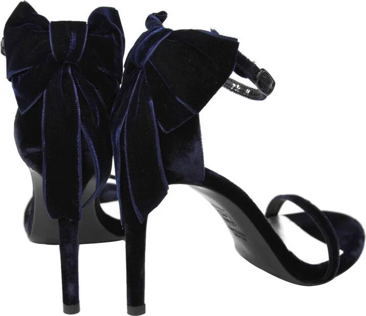 Women's Navy Velvet Ankle Strap Mybow Sandal - Image 5