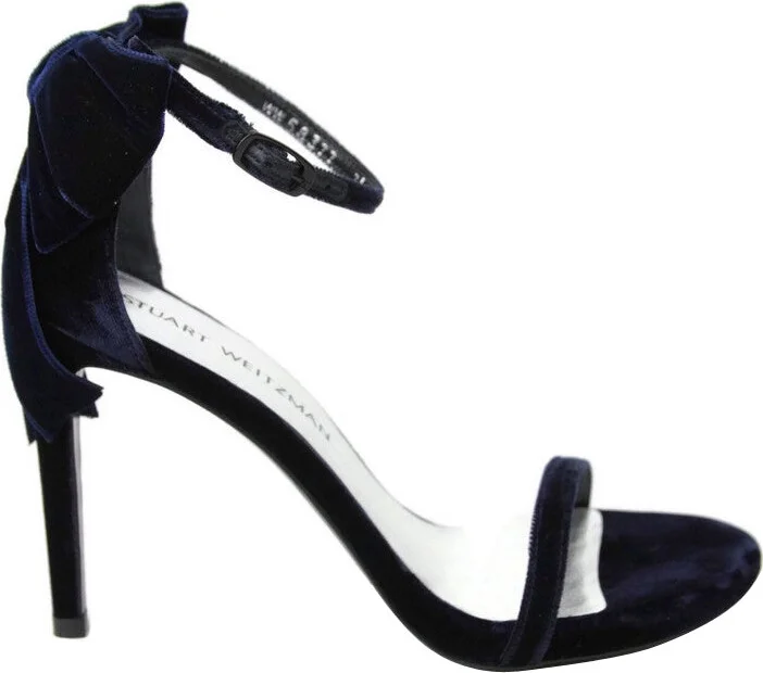 Women's Navy Velvet Ankle Strap Mybow Sandal - Image 6