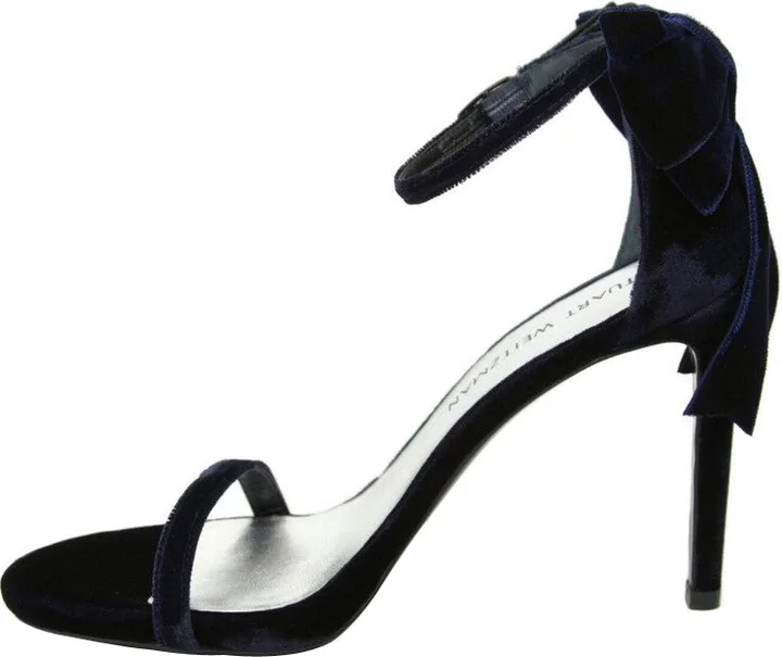 Women's Navy Velvet Ankle Strap Mybow Sandal - Image 7