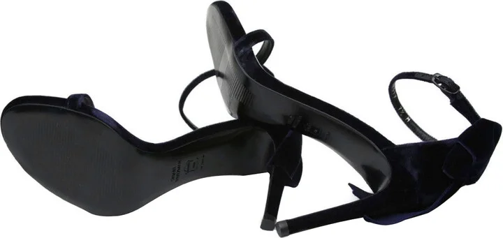 Women's Navy Velvet Ankle Strap Mybow Sandal - Image 8