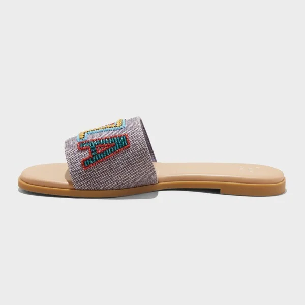 Women's Nehemia Beaded Canvas Slide Sandals - A New Day™ : Slip On, Open Toe, Block Heel, Textured Sole - Image 2