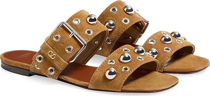 Women's Nellcôte Crust Leather Slide Sandals - Havana Beige - Size 7 - Image 2