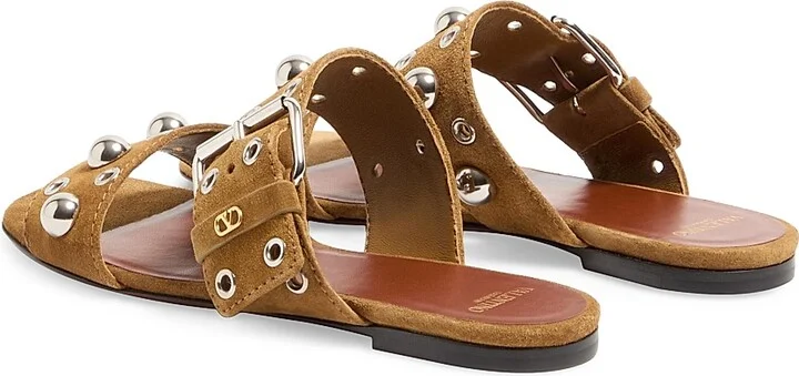 Women's Nellcôte Crust Leather Slide Sandals - Havana Beige - Size 7 - Image 3