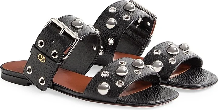 Women's Nellcôte Slide Sandals in Grainy Calfskin - Black - Size 6 - Image 2