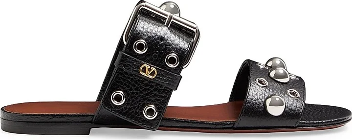 Women's Nellcôte Slide Sandals in Grainy Calfskin - Black - Size 6