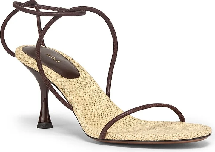 Women's Nenque Raffia Leather 80MM Sandals - Dark Chocolate - Size 5 - Image 2
