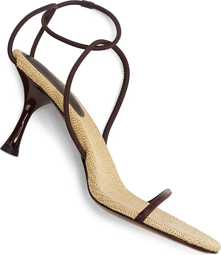 Women's Nenque Raffia Leather 80MM Sandals - Dark Chocolate - Size 5 - Image 6