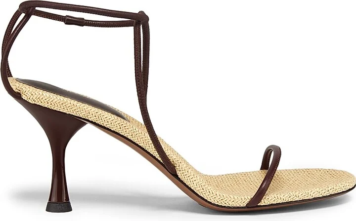 Women's Nenque Raffia Leather 80MM Sandals - Dark Chocolate - Size 5