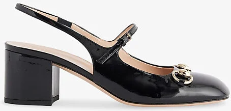 Womens Nero Mary Jane Horsebit Patent-Leather Heels Eur 39 / 6 Uk Women