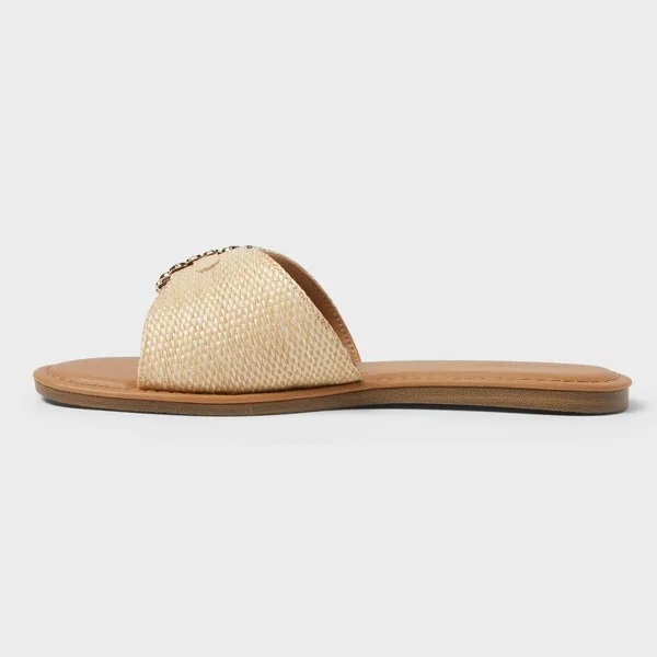 Women's Nesryn Raffia Shell Ornament Slide Sandals - Universal Thread™ Tan : Open Toe, Cushioned Insole, Textured Outsole - Image 2