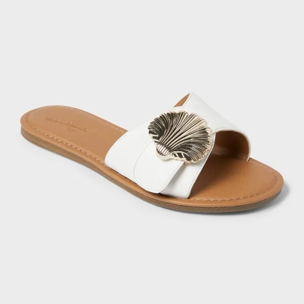 Women's Nesryn Shell Ornament Slide Sandals - Universal Thread™ White : Cushioned Insole, Open Toe