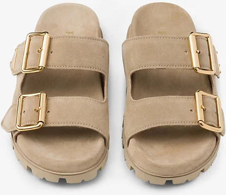 Womens Neutral Brand-Plaque Buckled Suede Sliders Eur 40.5 / 7.5 Uk Women - Image 2
