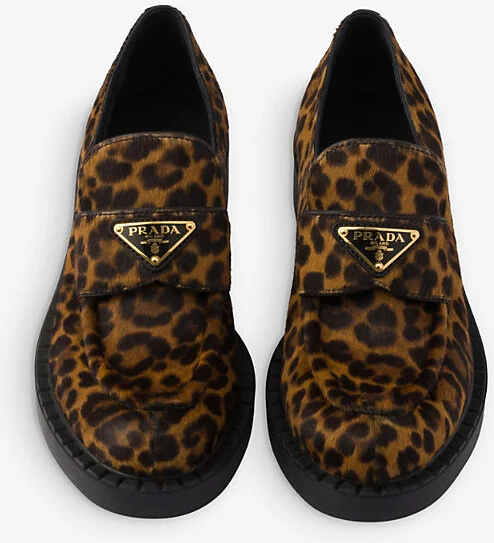 Womens Neutral Chocolate Leopard-Print Brushed Leather Loafers Eur 35.5/2.5 Uk Women - Image 2