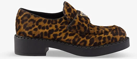 Womens Neutral Chocolate Leopard-Print Brushed Leather Loafers Eur 35.5/2.5 Uk Women
