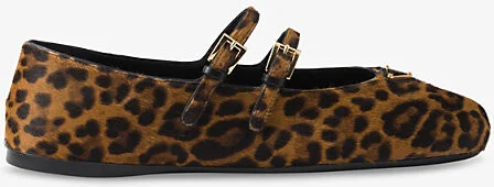 Womens Neutral Leopard Leather Ballerina Flats Eur 37.5 / 4.5 Uk Women