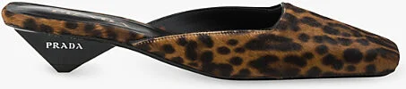 Womens Neutral Leopard-Print Square-Toe Leather Heeled Mules Eur 37.5 / 4.5 Uk Women