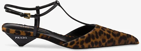 Womens Neutral Logo-Plaque Leopard Leather Heeled Courts Eur 35.5/2.5 Uk Women