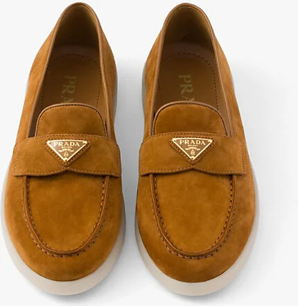 Womens Neutral Logo-Plaque Suede Leather Loafers Eur 38/5 Uk Women - Image 2
