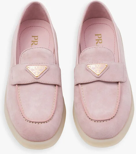 Womens Neutral Logo-Plaque Suede Leather Loafers Eur 38/5 Uk Women - Image 3