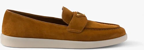 Womens Neutral Logo-Plaque Suede Leather Loafers Eur 38/5 Uk Women