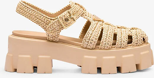 Womens Neutral Monolith Logo-Plaque Chunky-Sole Caged Crochet Sandals Eur 36.5 / 3.5 Uk Women