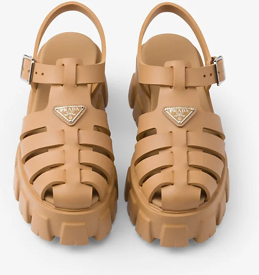 Womens Neutral Monolith Logo-Plaque Chunky-Sole Caged Rubber Sandals Eur 34.5 / 1.5 Uk Women - Image 6