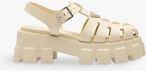 Womens Neutral Monolith Logo-Plaque Chunky-Sole Caged Rubber Sandals Eur 34.5 / 1.5 Uk Women