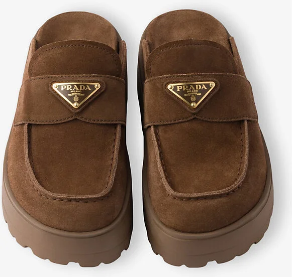 Womens Neutral Triangle-Logo Suede Flatform Mules Eur 39.5 / 6.5 Uk Women - Image 3