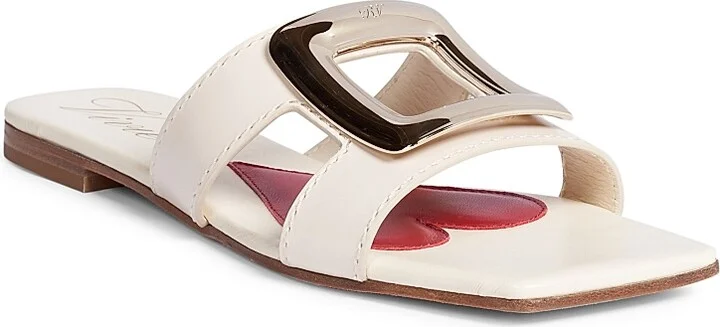 Women's New Metal Buckle Leather Sandals - Cream - Size 6 - Image 2