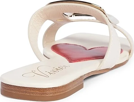 Women's New Metal Buckle Leather Sandals - Cream - Size 6 - Image 3