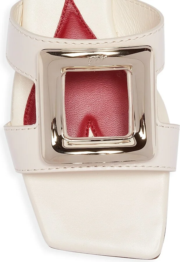 Women's New Metal Buckle Leather Sandals - Cream - Size 6 - Image 4